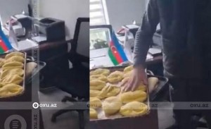 Azərbaycanda məmurun masasını acımış xəmirlə doldurdular – Video